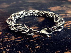 Mens Byzantine Thick Silver Stainless Steel Bracelet By San Filippo Leather