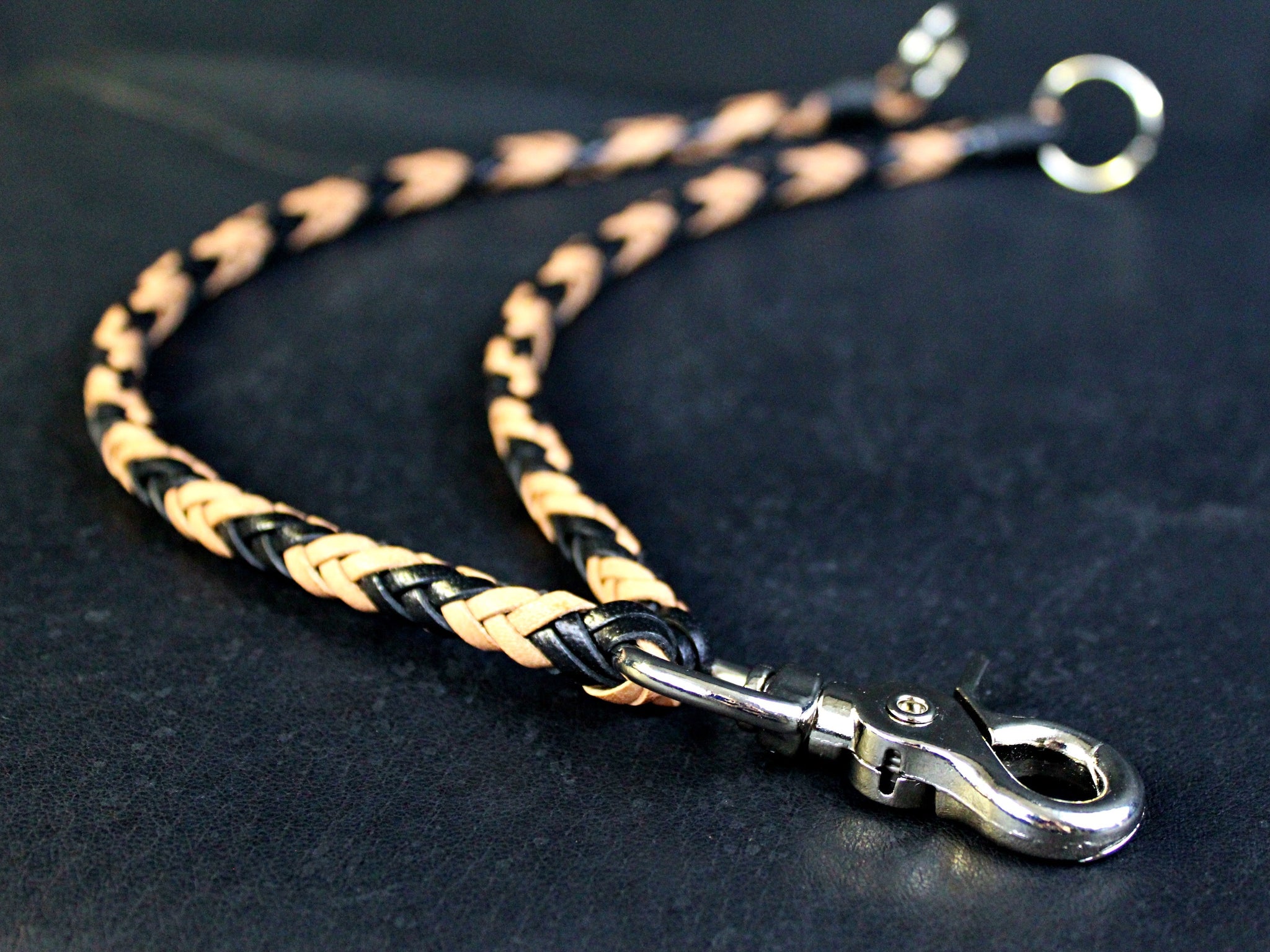 Mens double braided leather wallet chain two chains custom american made by san filippo leather