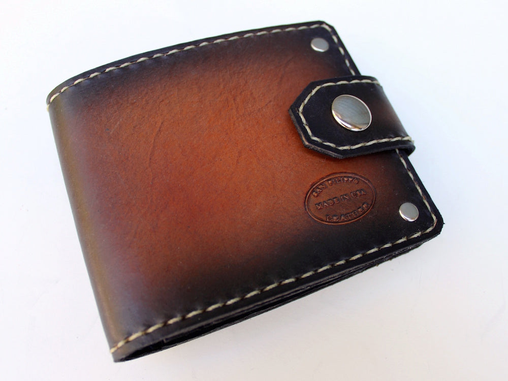 Mens leather wallet sunburst red brown custom american made by san filippo leather
