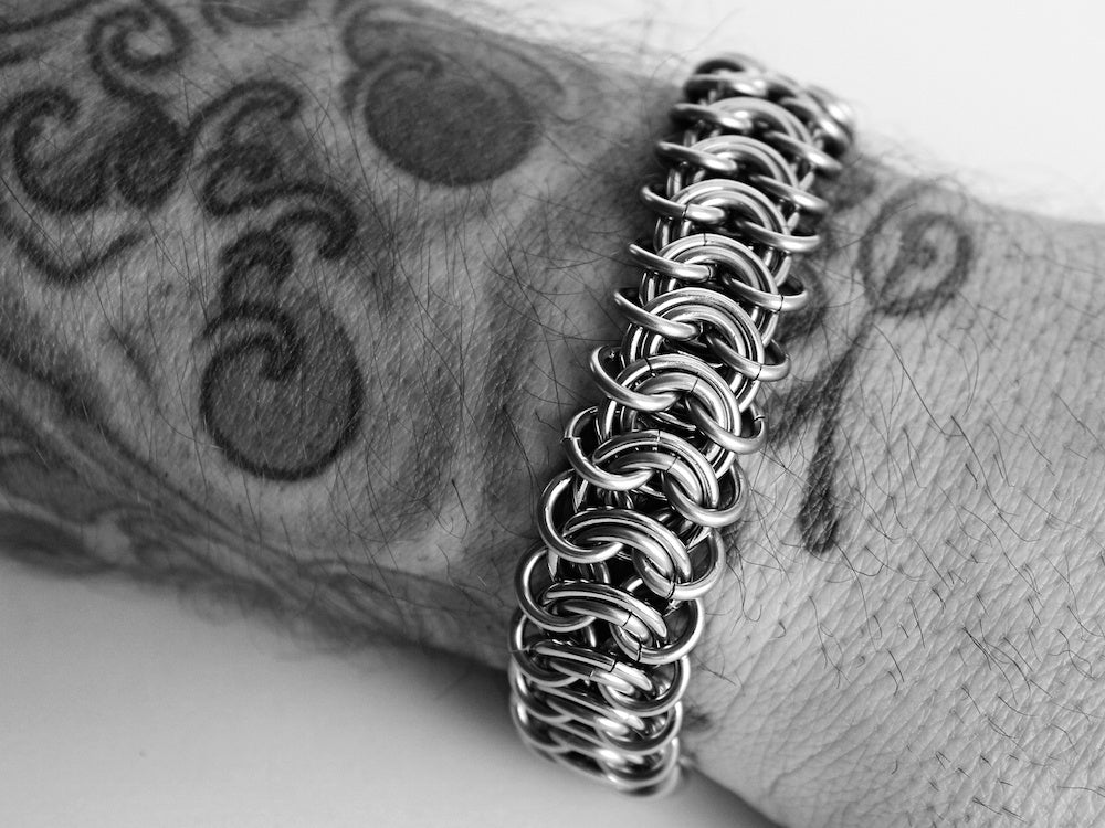 mens vertebrae bracelet flat chain stainless steel silver by san filippo leather