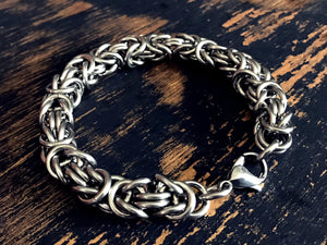 Mens Byzantine Thick Silver Stainless Steel Bracelet By San Filippo Leather