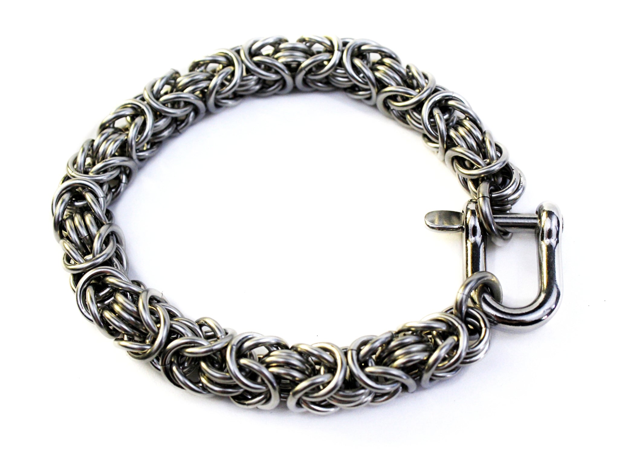 Men's silver bracelet byzantine thick chain stainless steel by san filippo leather