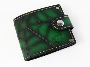 Green Spider Web Bifold Wallet by San Filippo Leather