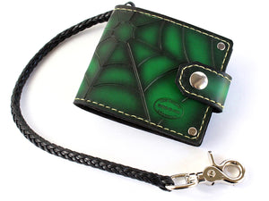Green Spider Web Bifold Wallet by San Filippo Leather