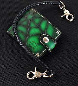 Green Spider Web Bifold Wallet by San Filippo Leather