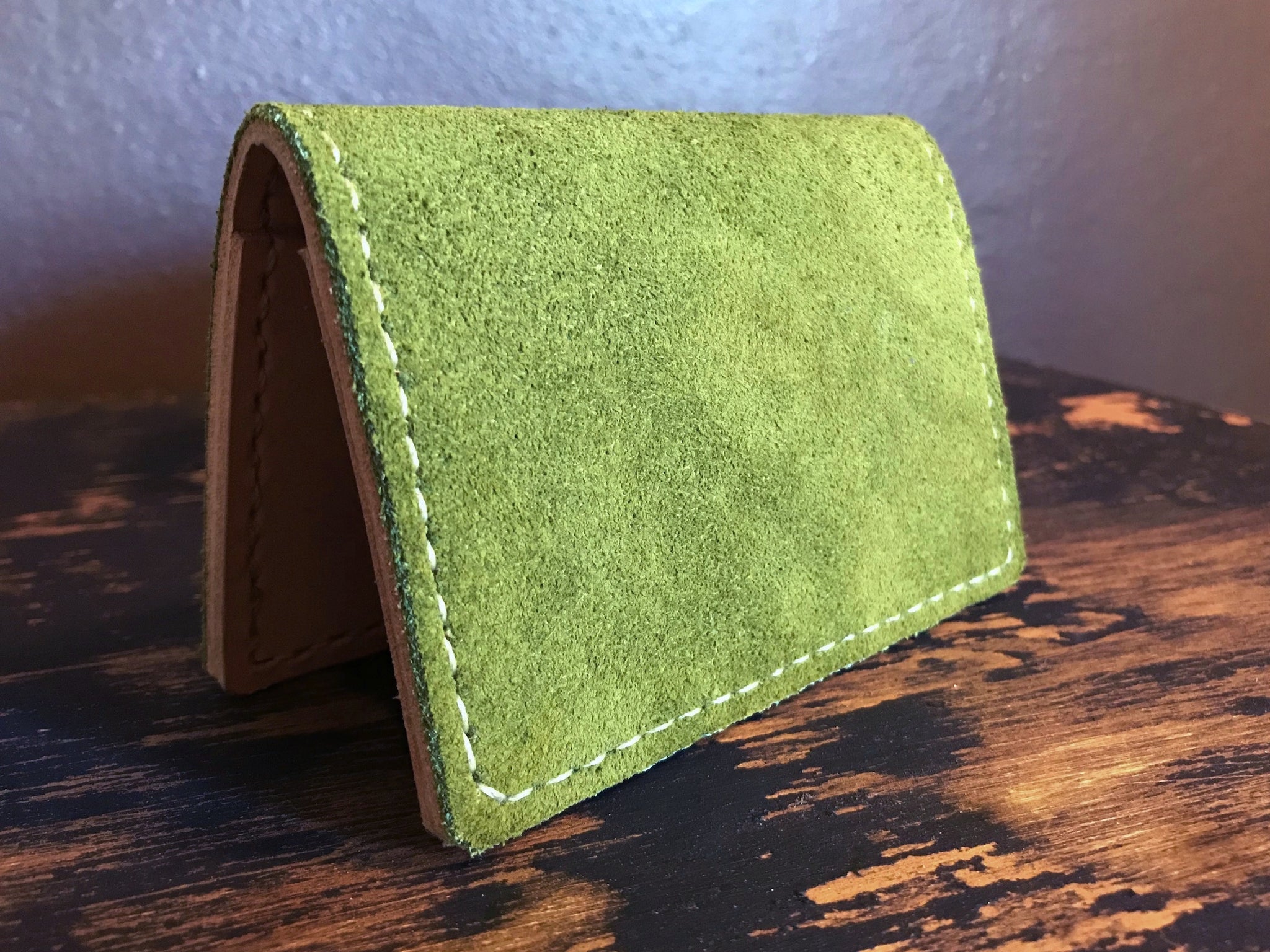 Mens Green Suede Leather Card Wallet by san filippo leather