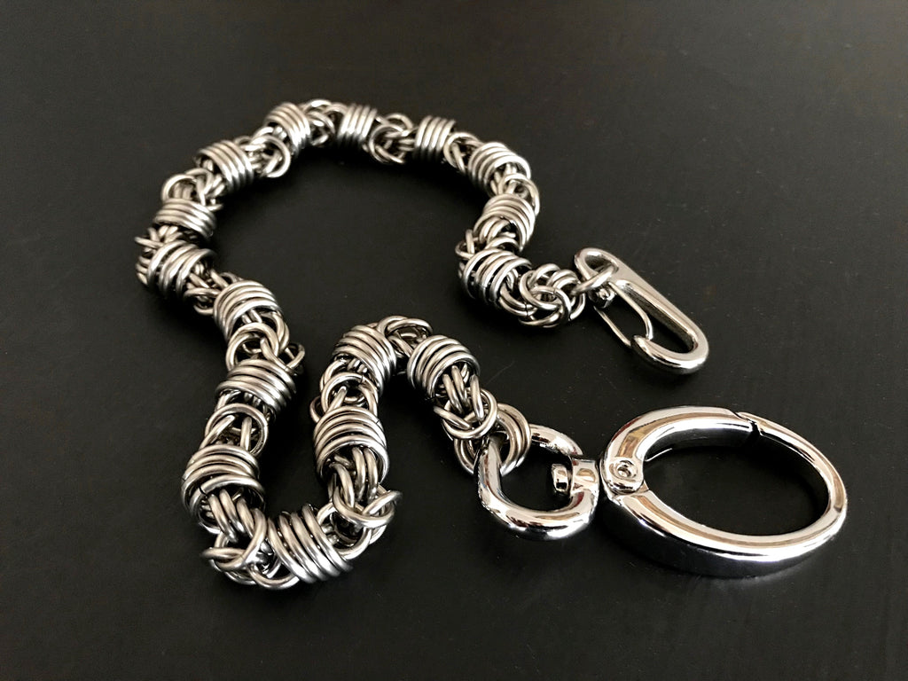 Mens stainless steel wallet chain orbit weave silver by san filippo leather