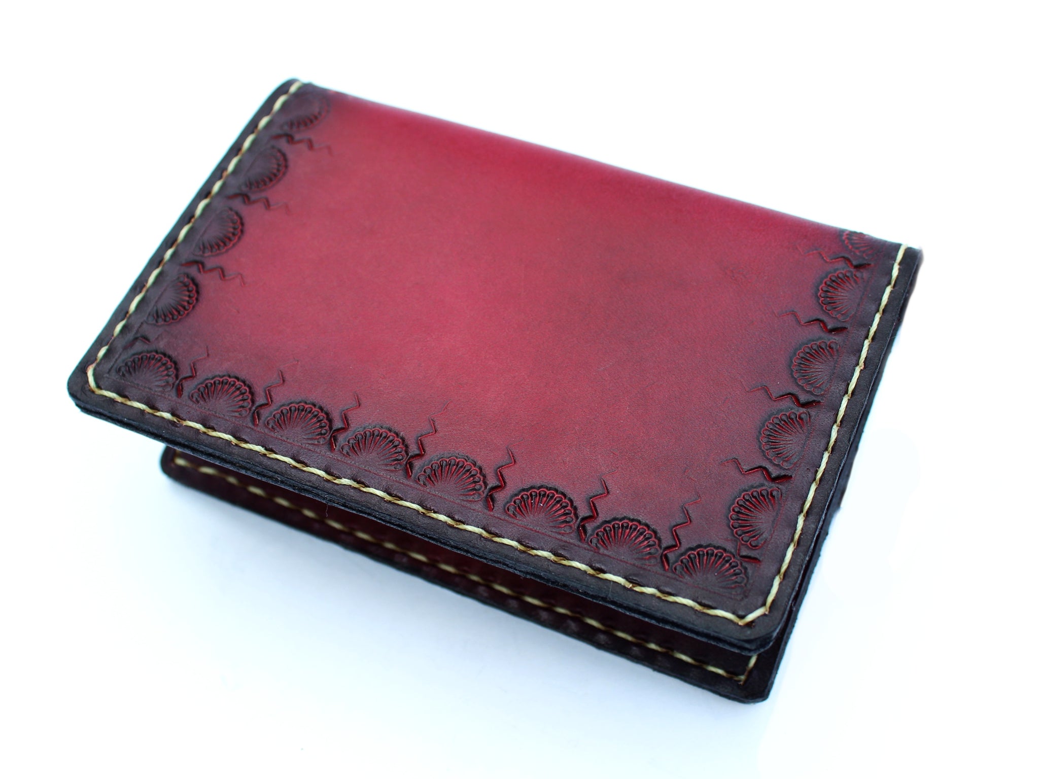 Red Tooled Double Card Wallet