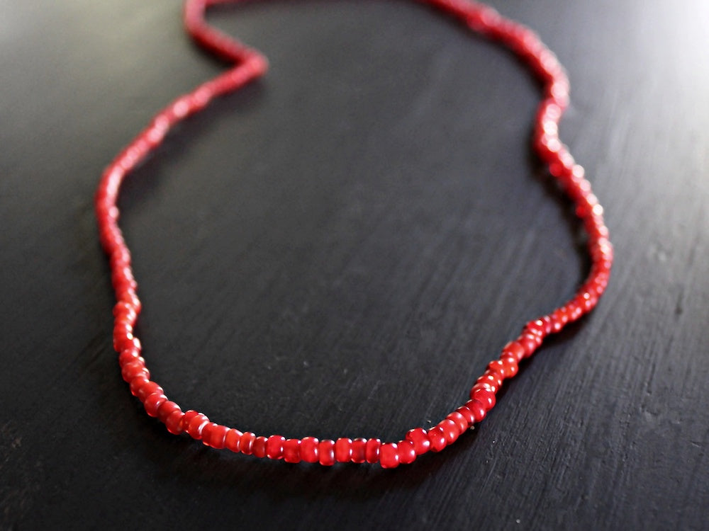 Mens Red Beaded Necklace glass beads metal free by san filippo leather