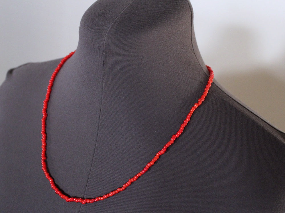 Mens Red Beaded Necklace glass beads metal free by san filippo leather