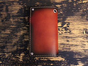 hand dyed brown sunburst leather full size men's wallet with snap by san filippo leather