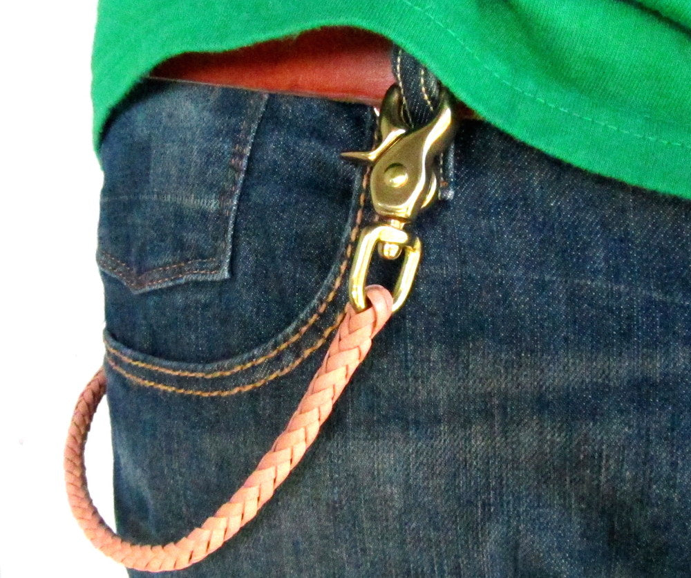 Braided Genuine Leather Wallet Chain