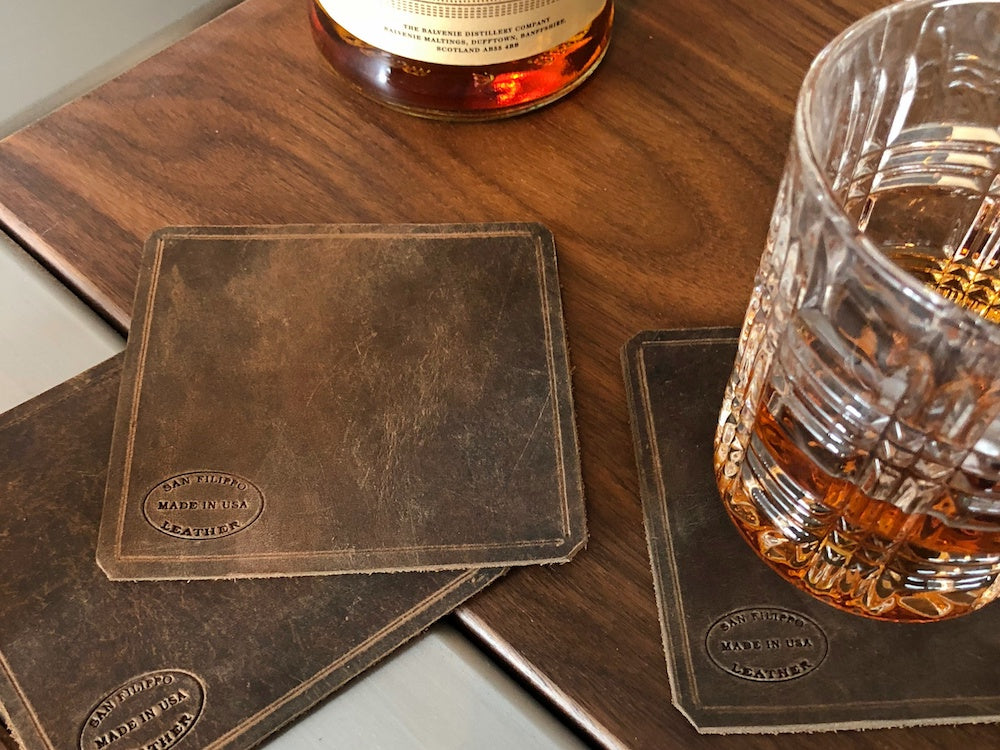 Brown Leather Coasters Square by San Filippo Leather