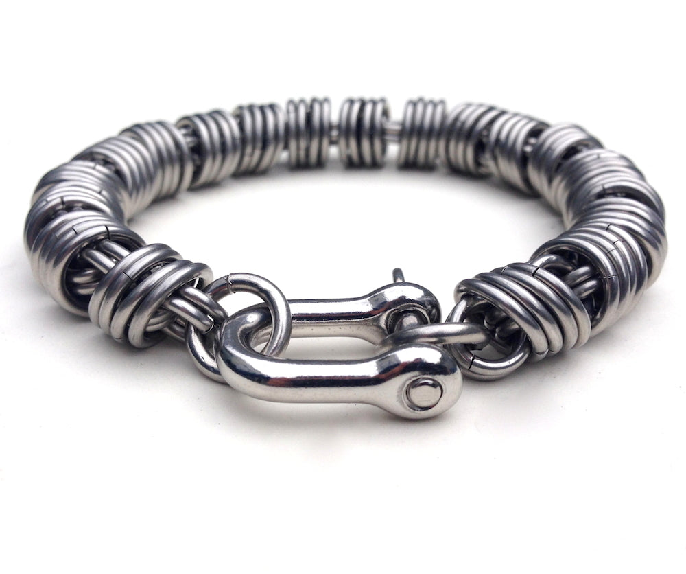 mens stainless steel brass silver coil bracelet round chain by san filippo leather