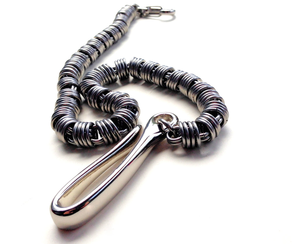 mens custom wallet chain stainless steel silver coil round chain by san filippo leather