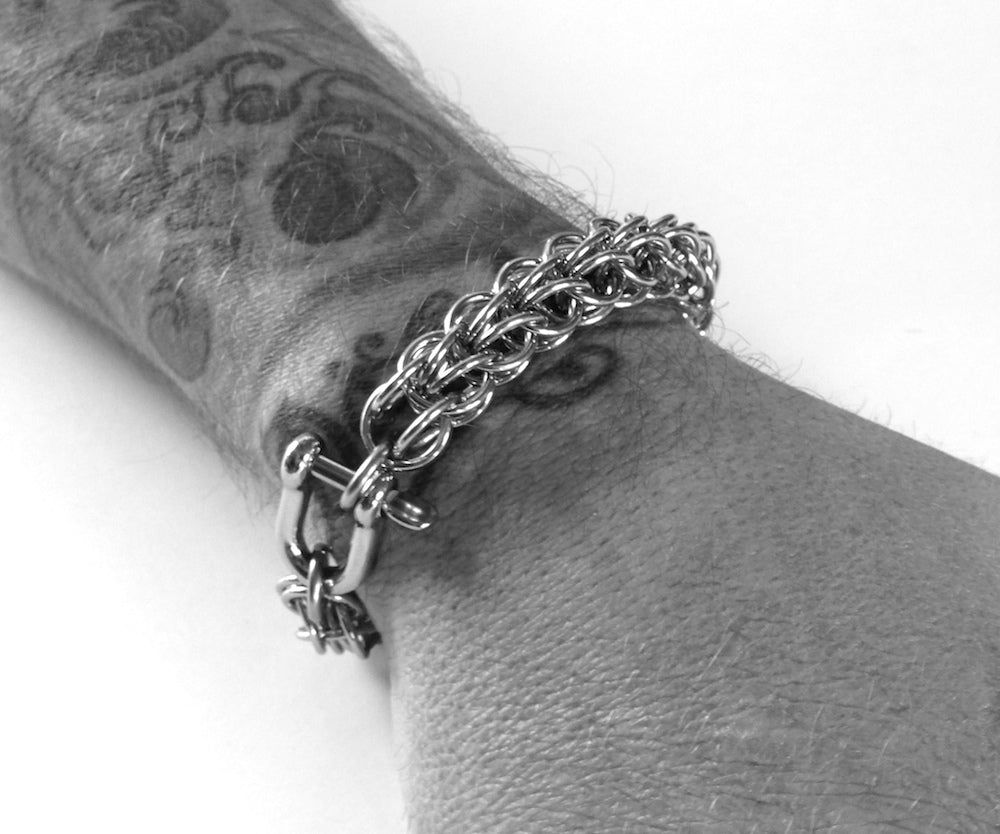 Mens silver stainless steel bracelet persian thick chain by san filippo leather