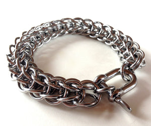 Mens silver stainless steel bracelet persian thick chain by san filippo leather