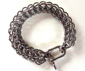 Mens silver stainless steel bracelet persian thick chain by san filippo leather