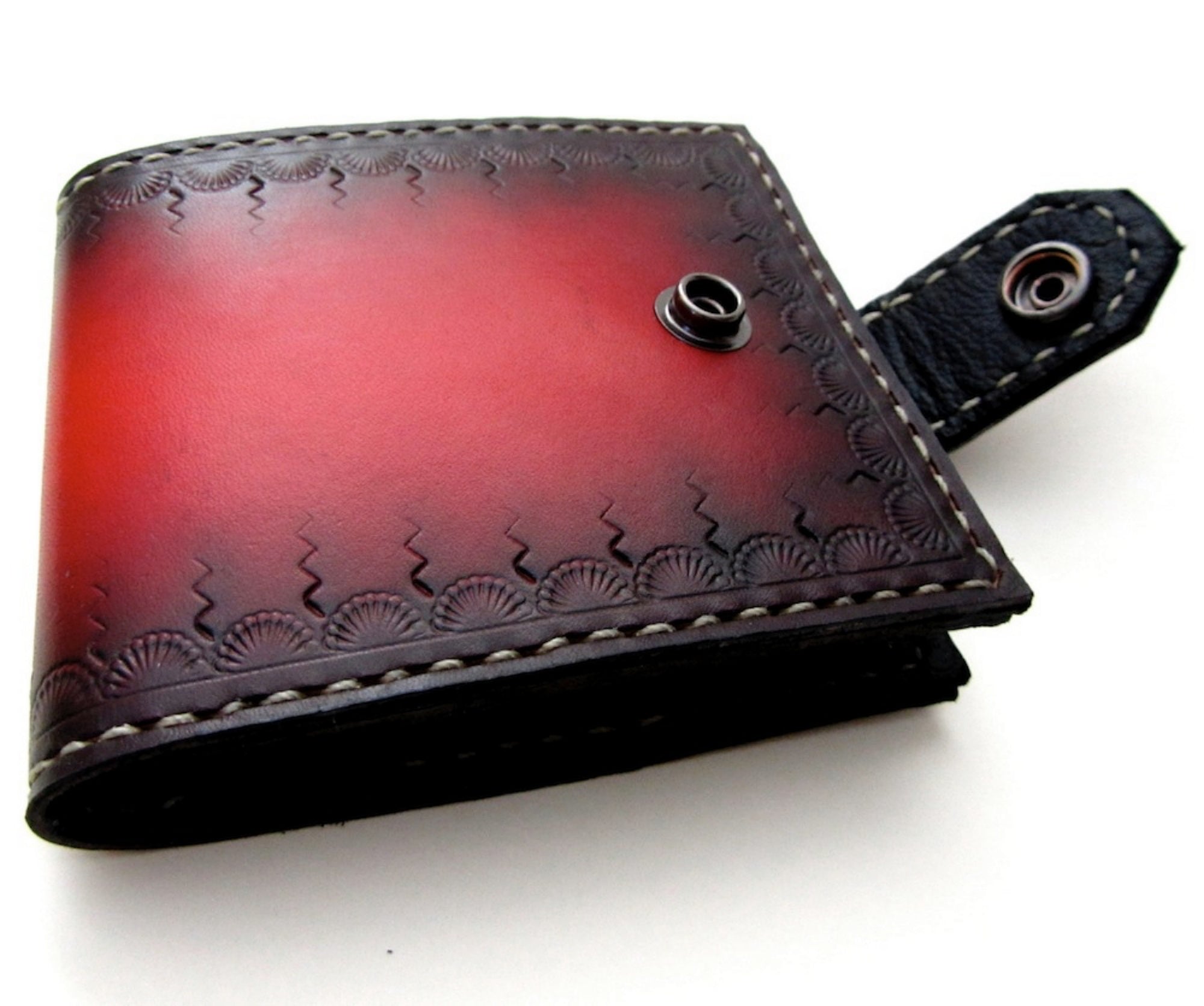 Red Tooled Snap Bifold Men's Leather Wallet – San Filippo Leather
