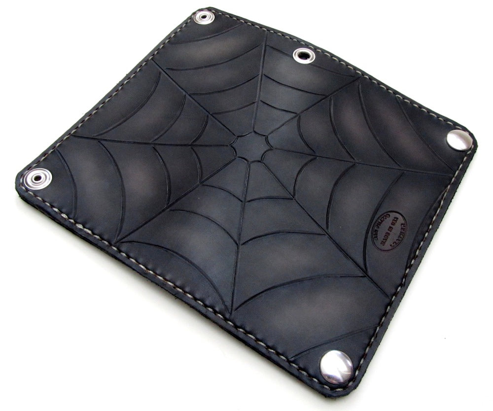 Custom leather biker wallet black spider web by san filippo leather